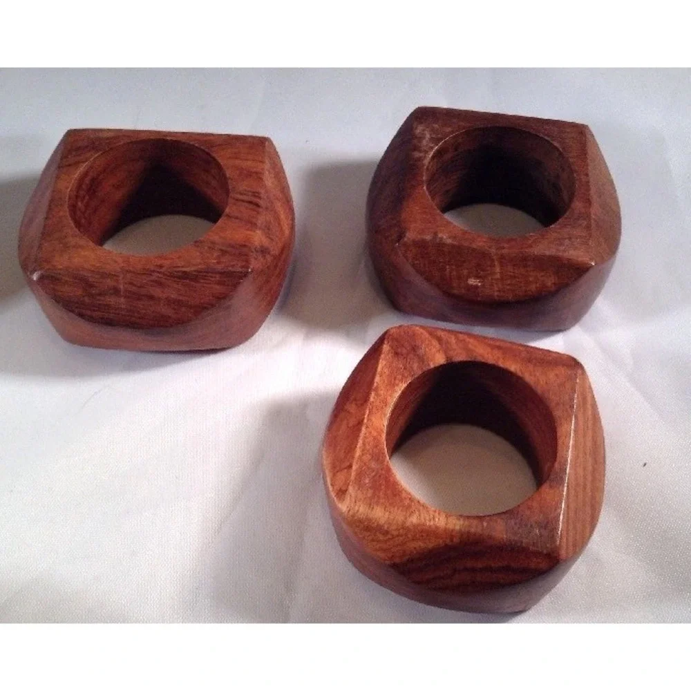 Shalinindia Handmade Wooden Napkin Rings Set of 6 Artisan Crafted India‎ Rustic